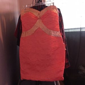 Coral Sequence Strapless Dress